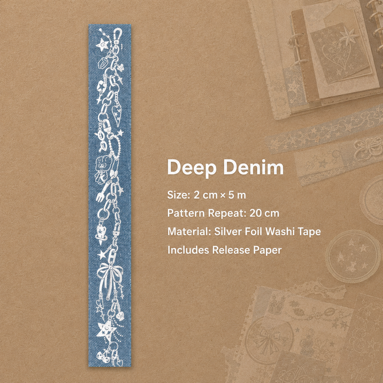 XXKK Denim Charm Silver Foil Washi Tape