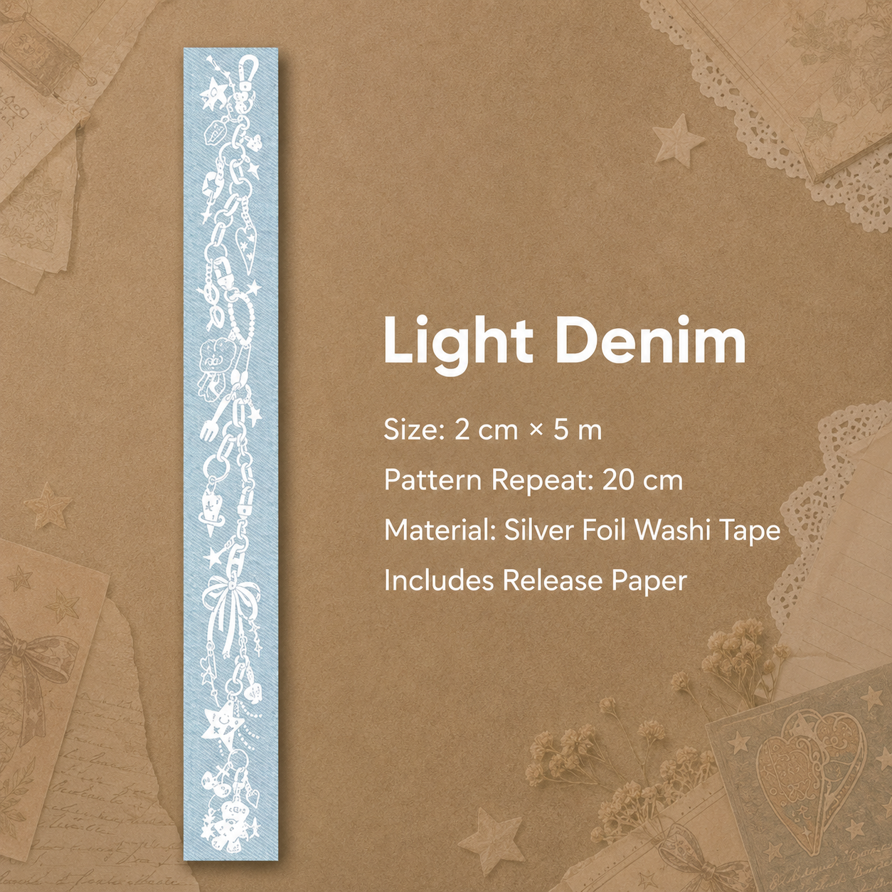 XXKK Denim Charm Silver Foil Washi Tape